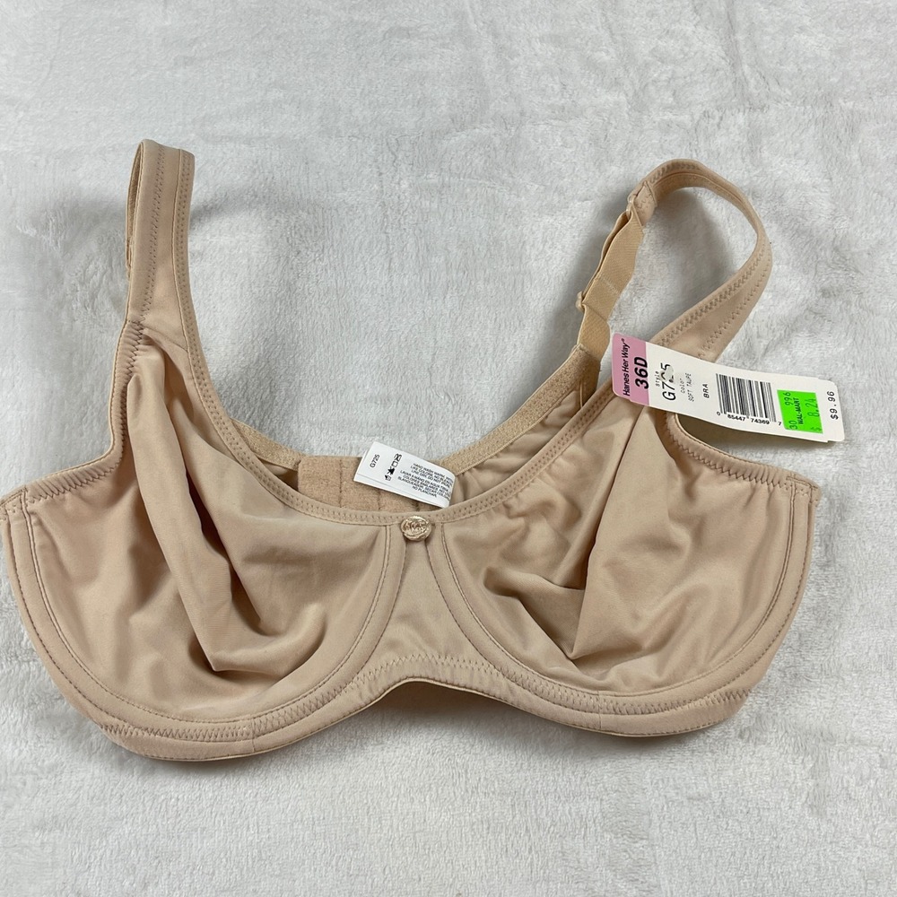 Hanes Her Way G725 Underwire Bra Soft Taupe Unlined Full Coverage 36D NWT